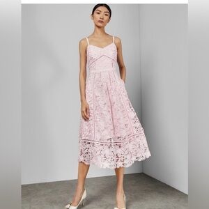 Ted Baker baby pink Valens Lace Midi Dress with adjustable Spaghetti Straps 8